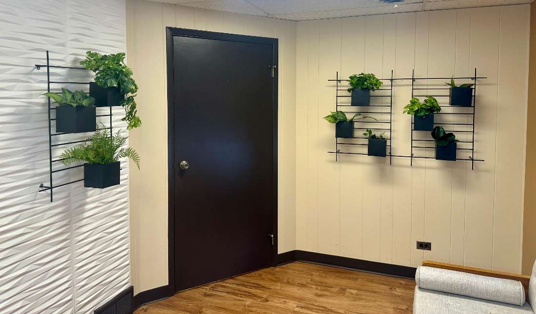 Reception desk and door to exam rooms at Elk Grove Smile Center